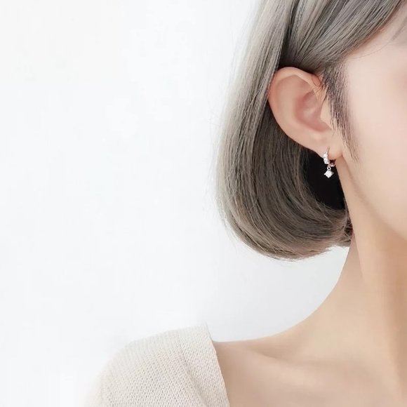 14k Gold 6mm Helix and Cartilage Diamonds Hoops Sterling Silver - Picture 4 of 9